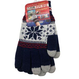 Hansun Smart Touch Winter Gloves‎ Unisex One Size Navy Fair Isle Korean Knit